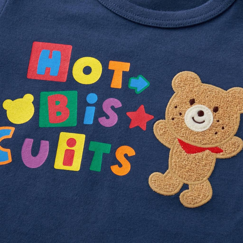 MIKI HOUSE HOT BISCUITS Long Sleeve Navy for Boys and T-Shirt, Blue, 110cm, Girls, 73-5201-147