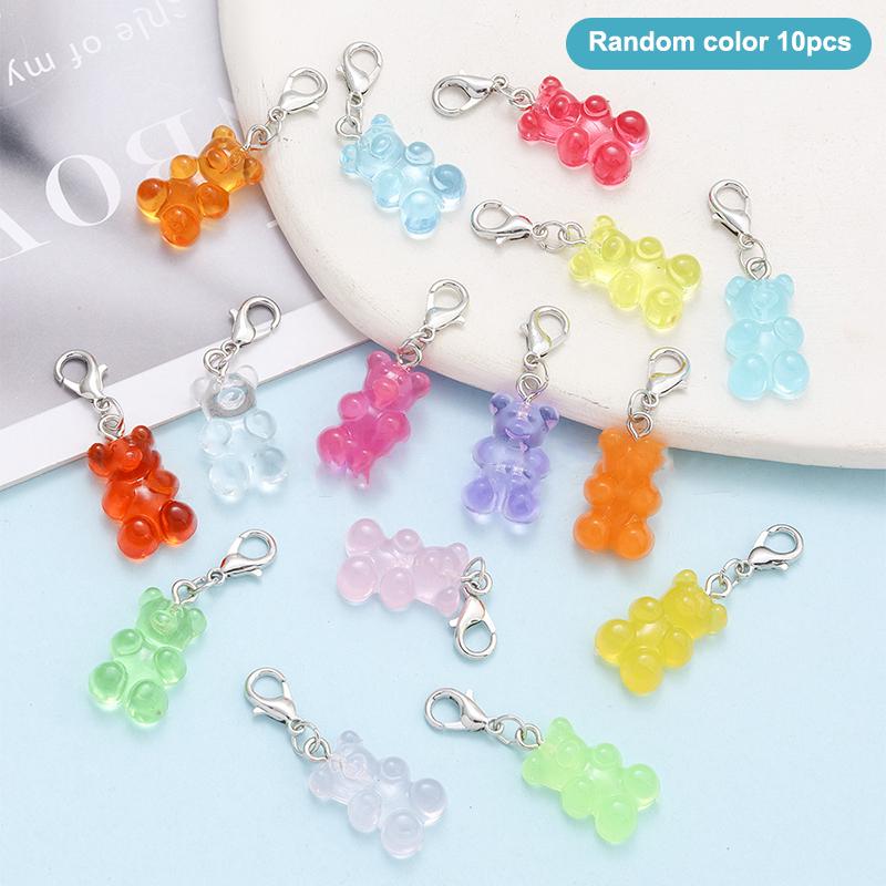 

10/20 Random Mixed Color Bear Pendants, Bear-Shaped Accessories, Single-Loop Diy Bracelet And Earring Making Parts