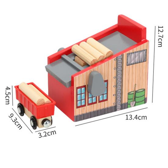 Wooden Lumber Yard Blocks Car Kit Model Kids Toy Train Track Scene Accessories