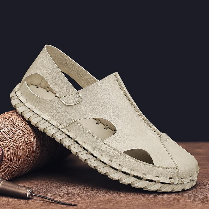 Fashion Summer New Fashion New Handmade Casual Sandals Hand Sewn Style Outdoor Flats Comfort Non-slip Men Breathable Cool Leather Shoes