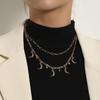 Europe, America, Geometric Metal Crescent Rhinestone Pendant Necklace Women's Fashion Trendy Multi-layer Sweater Necklace