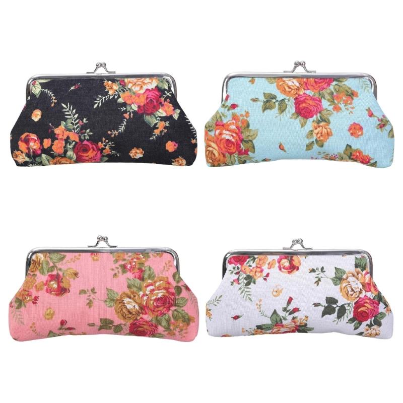 Monedero Floral, Monedero con Cierre de Beso de Rosa para Mujeres Niñas Billeteras Lindas de Moda con Cierre Monedero de Coche Vintage