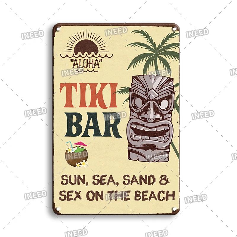 Funny Aloha Tiki Bar Tin Sign, Vintage Beach Bar, Pub Art, Wall Decor, Metal Plate, Retro Hawaii Beauty, Iron Painting Signs