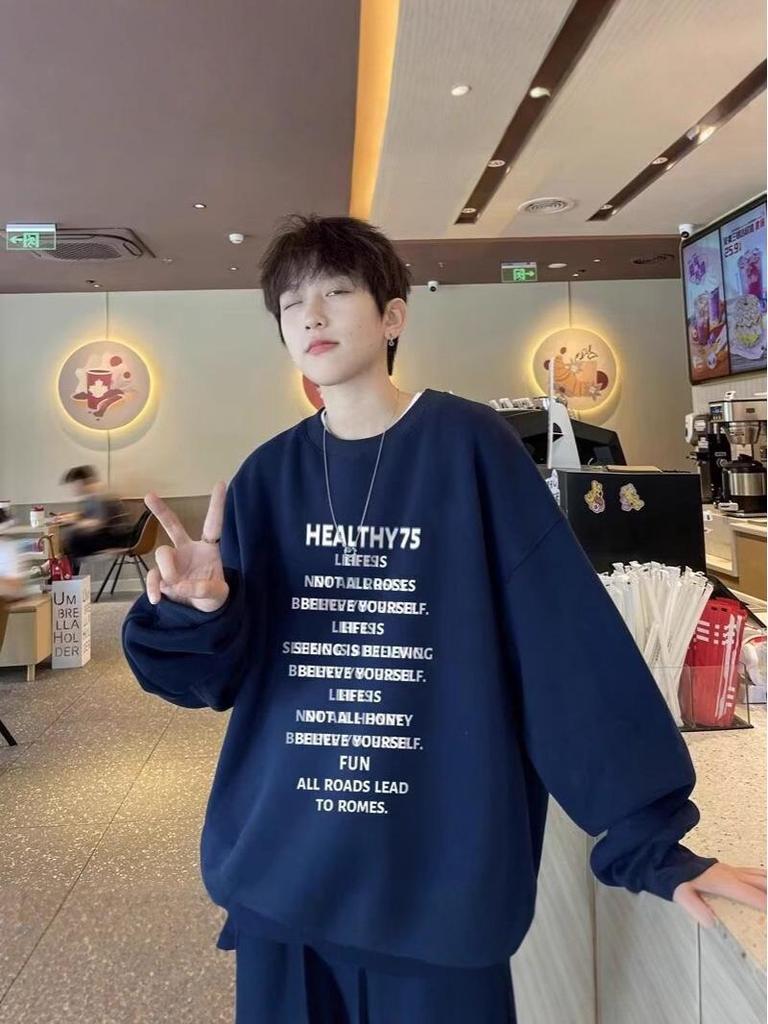 Trendy American High Street 2025 Autumn/Winter Round Neck Printed Long Sleeve Hoodie Pullover