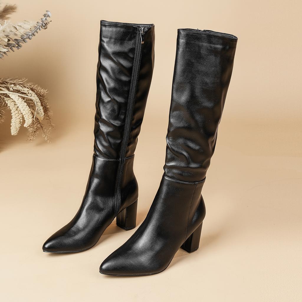 Eilyken 2026 Fashion Square Heels Pointed Toe Women Knee-High Boots Autumn Winter Shoes Punk Style Zipper Long Booties