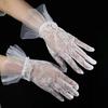 1 Pair Exquisite Short Gloves Wedding Bridal White Lace Pearls Ruffle Edge Women Ladies Bride Bridesmaid Finger Wedding Decors