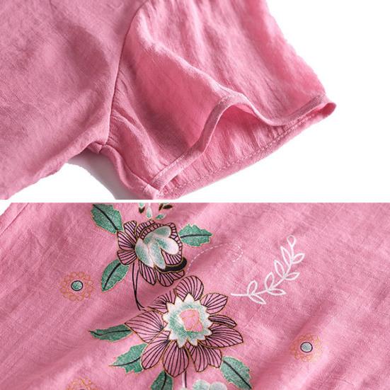 2Pcs/Set Middle-aged Mother Casual Top Cropped Pants Set Print Flower Print O-neck Short Sleeve Pleated Elastic Waist Wide Leg Daily Outfit