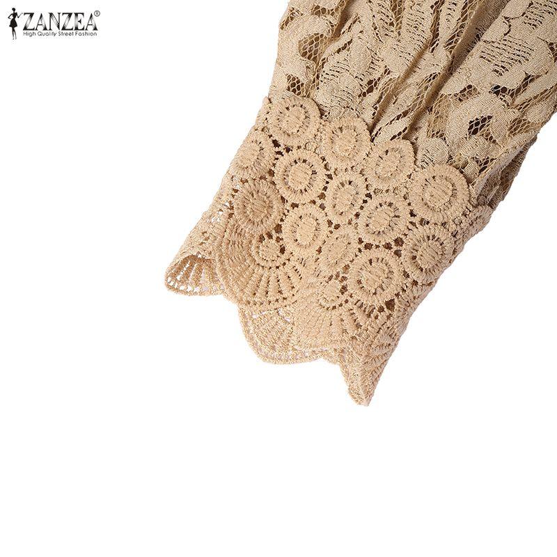 ZANZEA Women Casual Round Neck Long Sleeve Elegant Lace Crochet Patchwork Dress