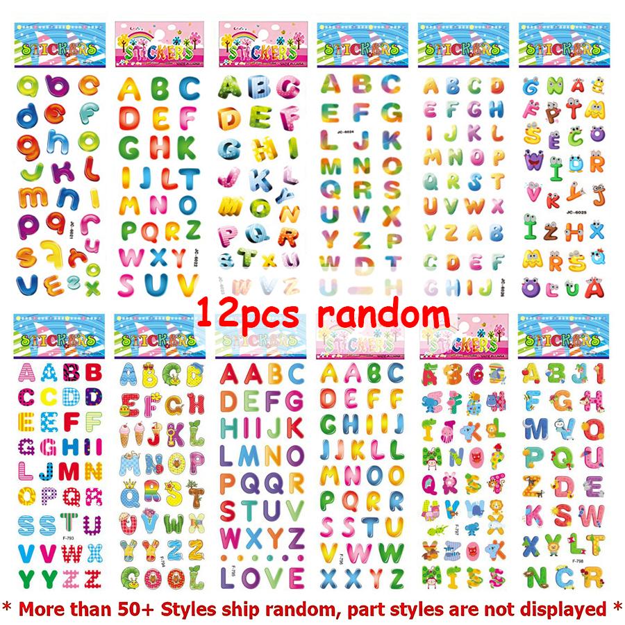 6/12/24pcs Cartoon Bubble Stickers (Letter Design) Self-adhesive & Easy to Stick for Laptop/Luggage Decoration Student Rewards
