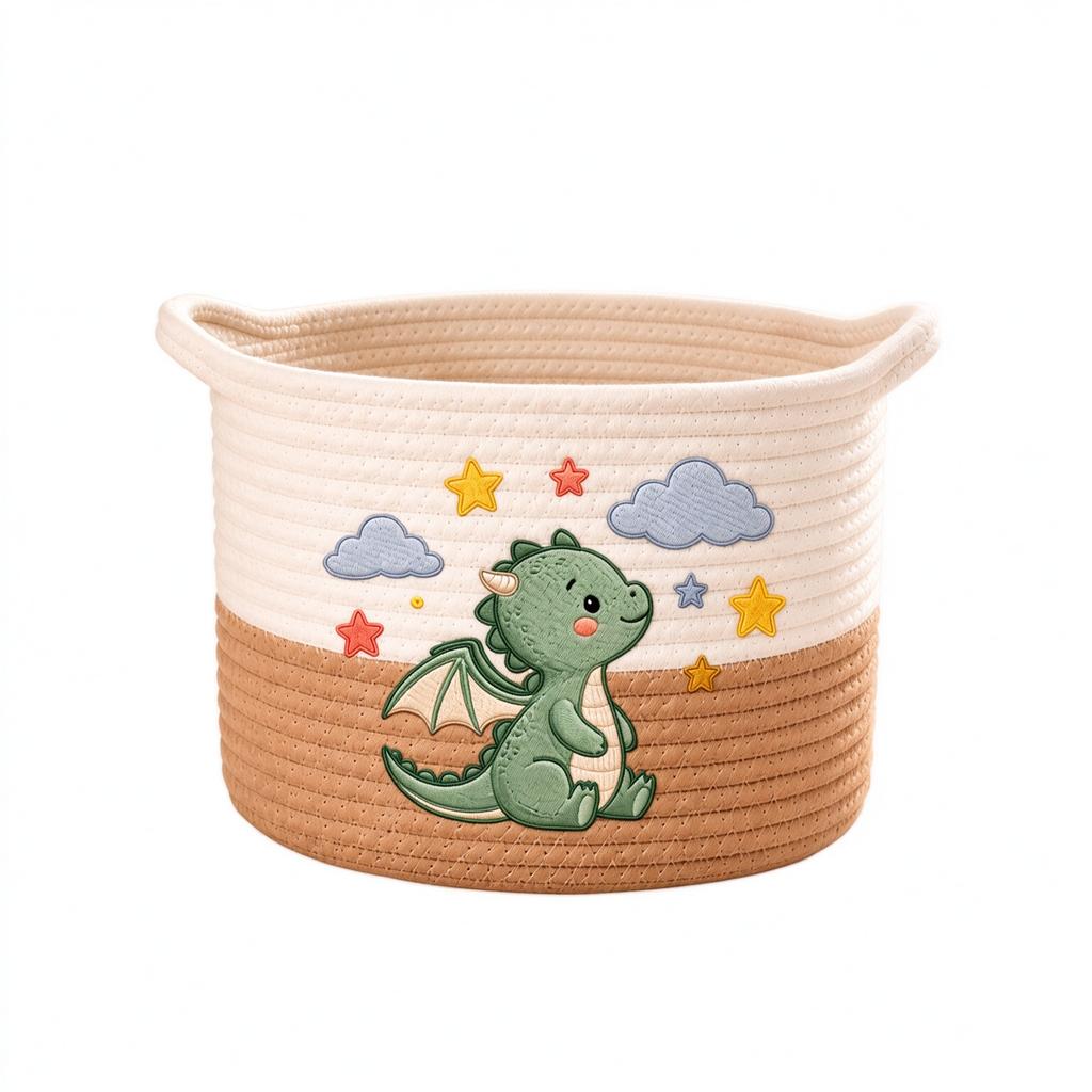 Dinosaur Embroidered Cotton Rope Storage Basket