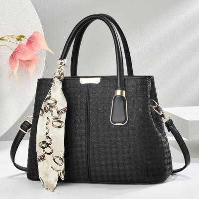 New High-value Plaid Embossed Fashionable Splicing Bucket Bag High-value Simple and Atmospheric Handbag Versatile