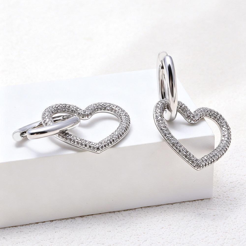 18K Gold-Plated Heart-Shaped Zircon Stud Earrings - European & American Fashion