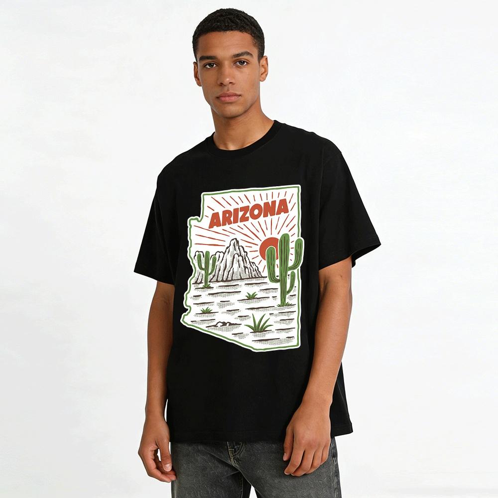 Arizona Desert Landscape Print Casual Short Sleeve T-Shirt Pure cotton T-shirt