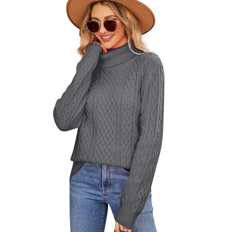 Popular turtleneck twist sweater women's autumn and winter new solid color knitted top temperament turtleneck bottoming shirt