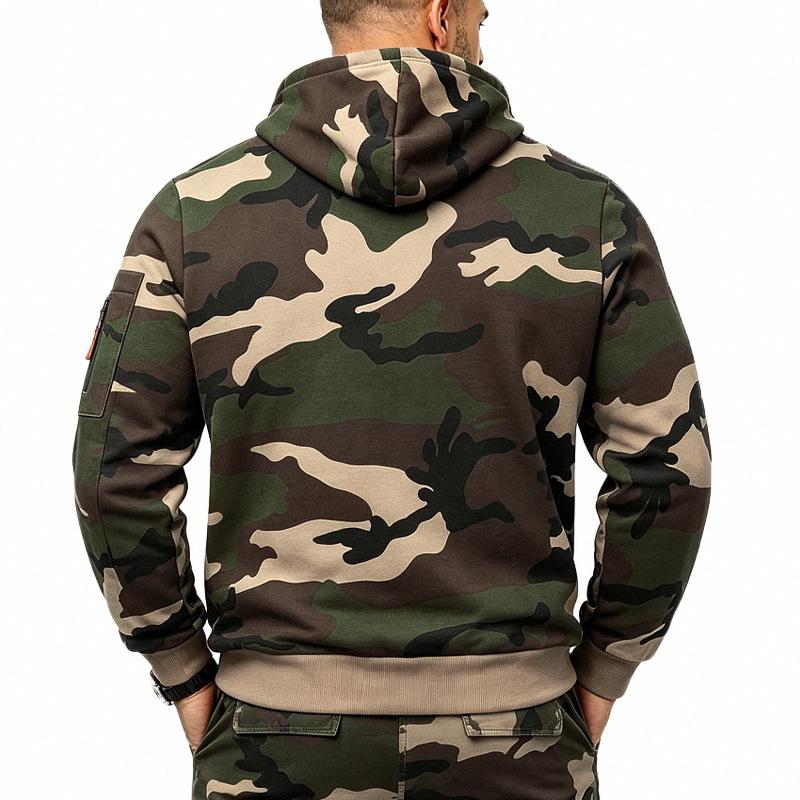 Men S Outdoor Casual Camo Fleece Half Zip Hooded Long Sleeve Sweatshirt