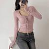 Solid Color Sweet Slim Tops Square Neck Lace Up T-shirt All-Match Long Sleeve T-shirt  Women