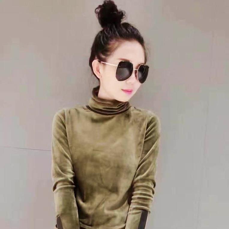 

2024 Европейский стиль Женская футболка с высоким воротом из золотого бархата с длинным рукавом S (80-95 jin) зелёный