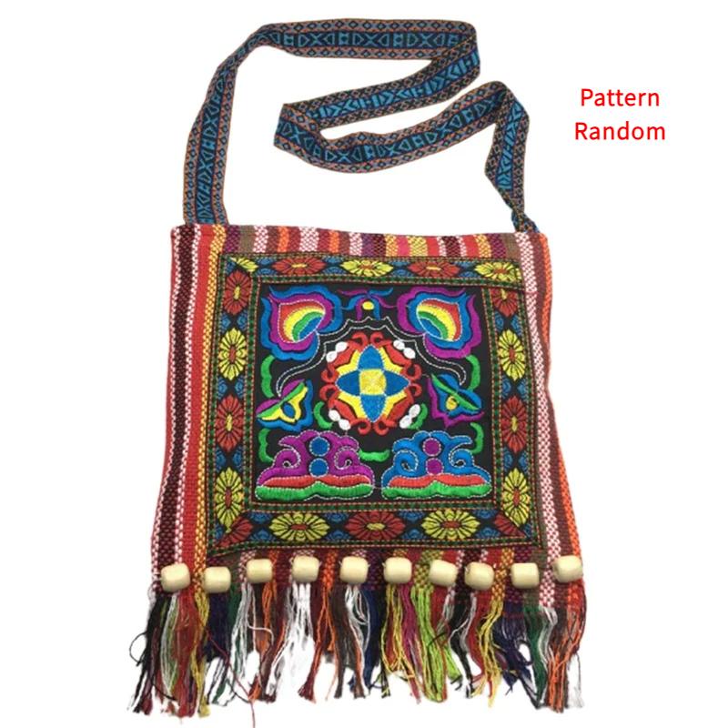Damen Vintage Tribal Ethnic Thai Indian Boho Quaste Baumwolle Leinen Schultertasche Stickerei Blume Gobelin Tote Messenger Bags
