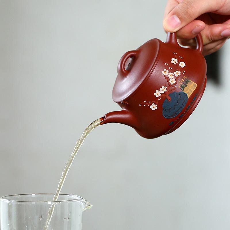 210ml Purple Clay Teapot Master, Pure Handmade Clay Painting, Plum Blossom Original Mine, Dahongpao, Leisurely Teapot, Household Tea Making Set
