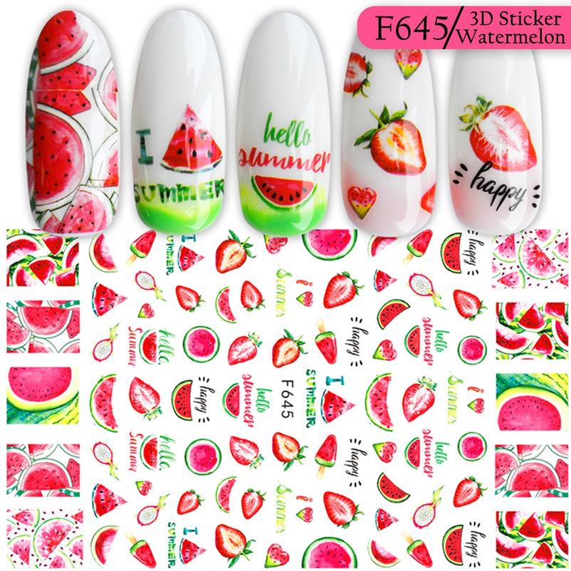 1pcs Summer Sticker Nail Art Decorations Leaves Flower 3D Adhesive Stickers Woman Face Fruit Foil Manicure Wrap
