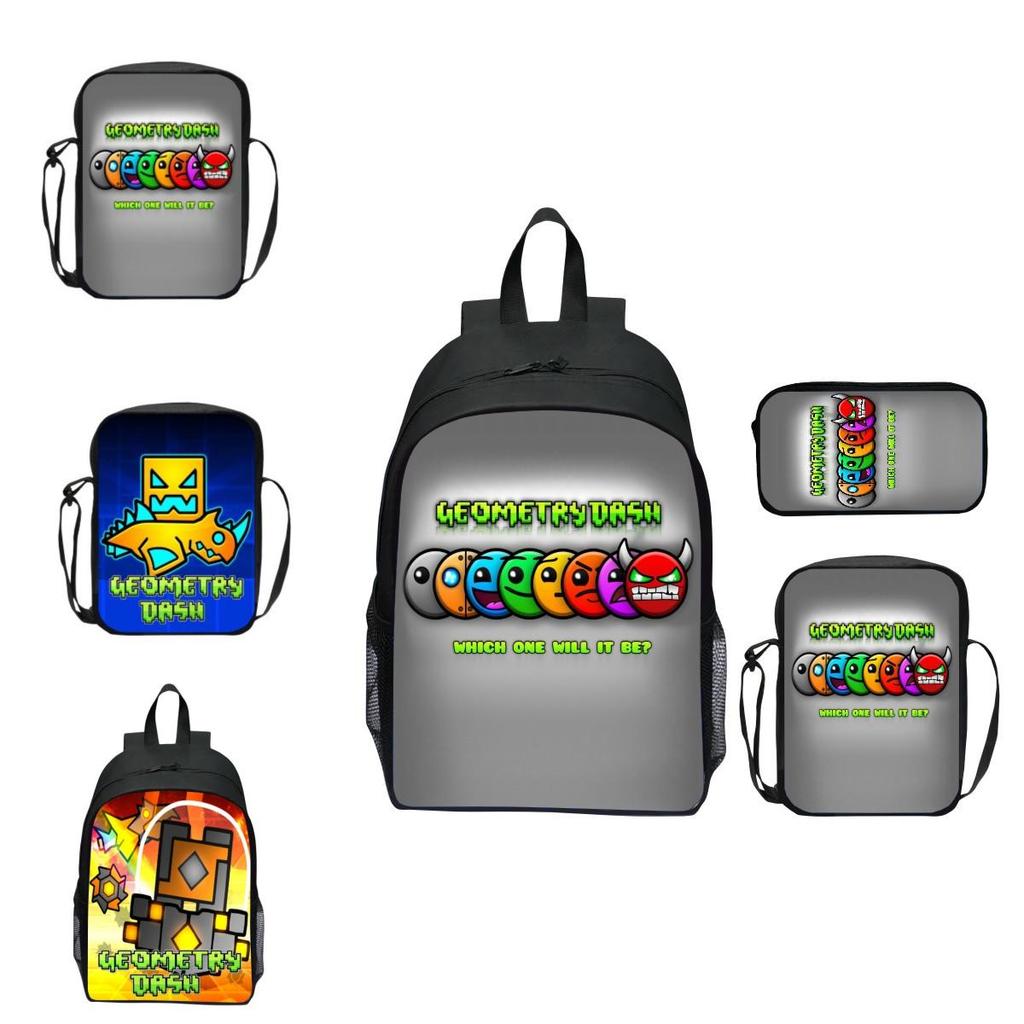 16-inch Children's Backpack Set Geometric Dash Durable Shockproof And Lightweight