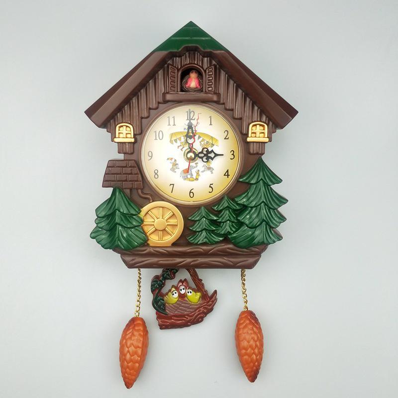 

New Cuckoo House-Shaped Creative Wall Clock: Cartoon Design for Children s Room with Hourly Musical Chimes (E22) 6 inch коричневий