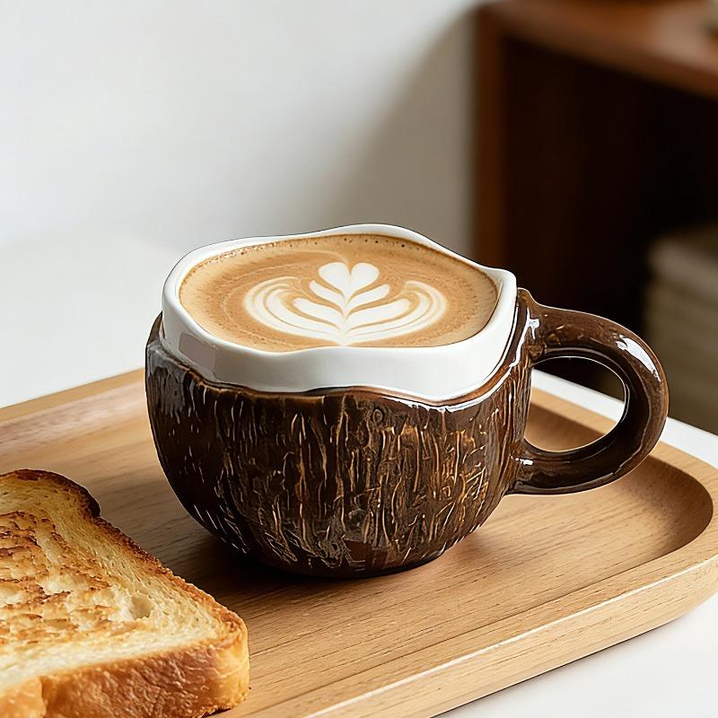 Underglaze Gift Box Ceramic Coffee Cup Mark with Lid and Spoon Creative Coconut Shell Women's Breakfast Cup