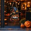 Halloween Decoration Wood Wooden Hanging Door Sign, Cute Painted Cat Welcome Ornament with Witch Hat Haunted Solid Plaque House Pumpkin,