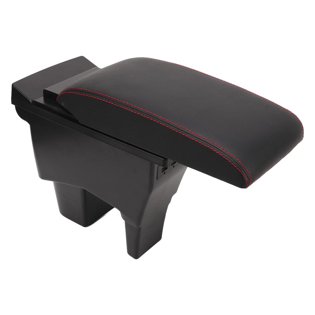 Car Armrest Box Black Central Console Arm Rest Storage Box Red Stitch with USB Interface Replacement for Suzuki VITARA