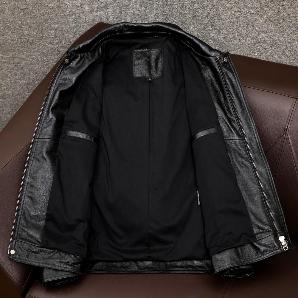 Mens Genuine Leather Jacket Short Style Faux Fur Lined Real Cowhide Biker Coat Winter Warm Plus Size