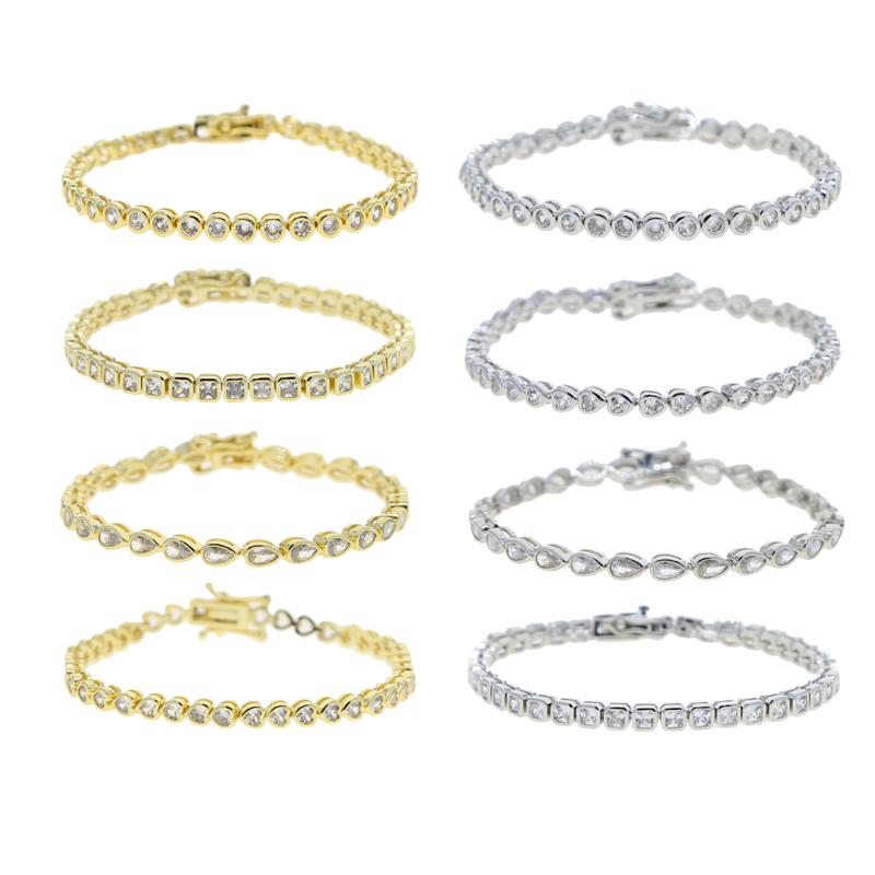 Various Shaped Geometric Bezel Cubic Zirconia 5A CZ Tennis Chain Bracelet Classic Fashion Women Jewelry