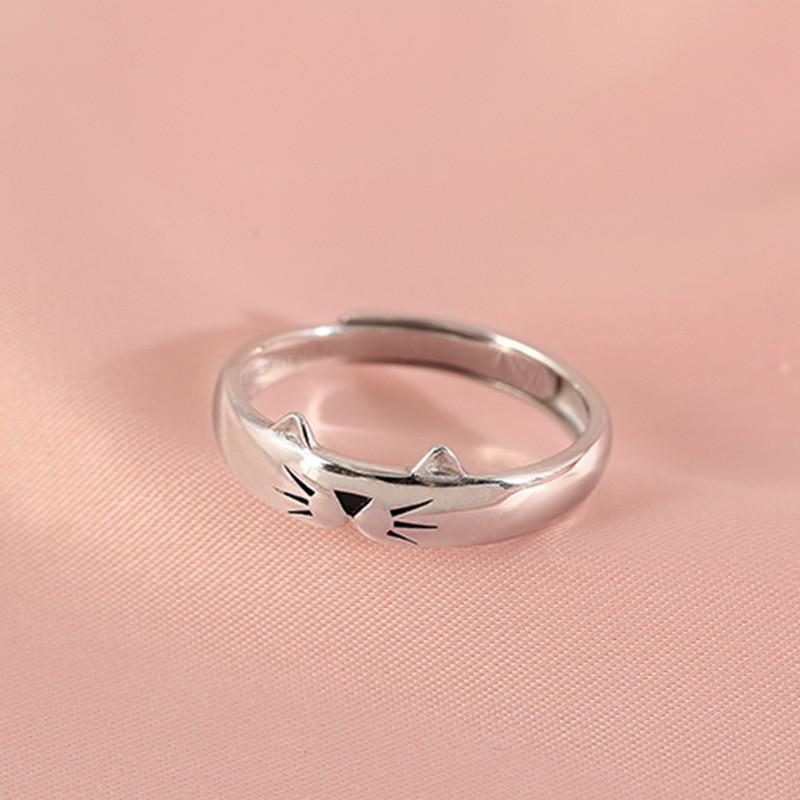 Xiaohongshu Enamel Cat Paw Silver-Plated Couple Ring