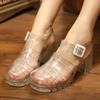 2025 Sommer Kvinner Nye Sandaler Gjennomsiktige Høye Hæler Platformsandal Kvinner Casual Jelly Sko Dame Firkantet Bling Stroppesandaler