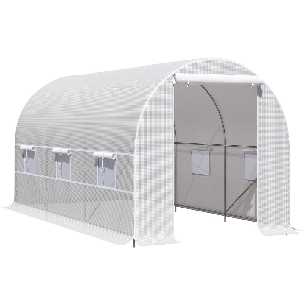 Garden Tunnel Greenhouse 8m², Tunnel Garden Greenhouse with Door and 6 Windows, PE Cover 140 G/m² 400 X 200 X 200 Cm White