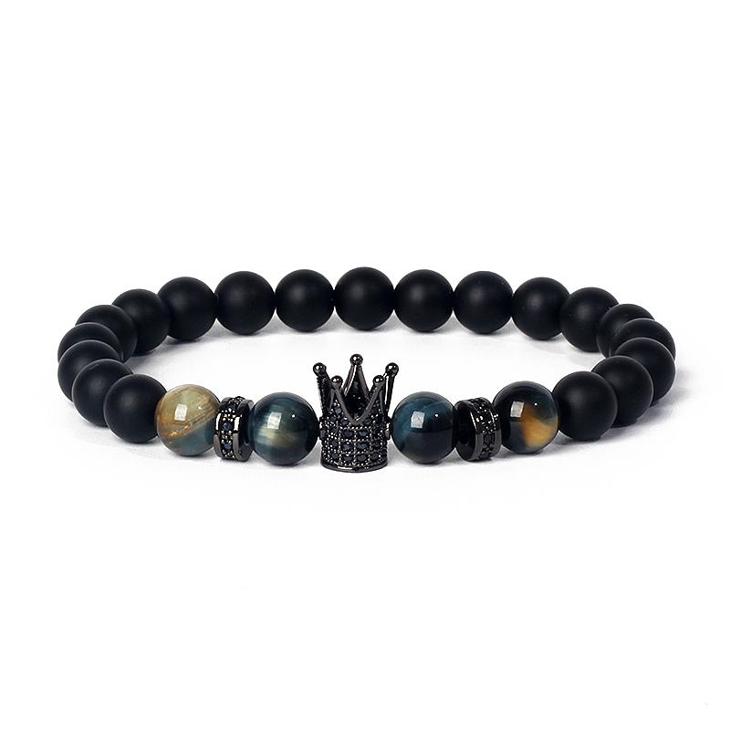 Fashion Crown Skull Punk Bracelets Men Wolf Head Zircon Tiger Eye Bracelets for Women Energy Nature Stone Soul Jewelry Pulsera