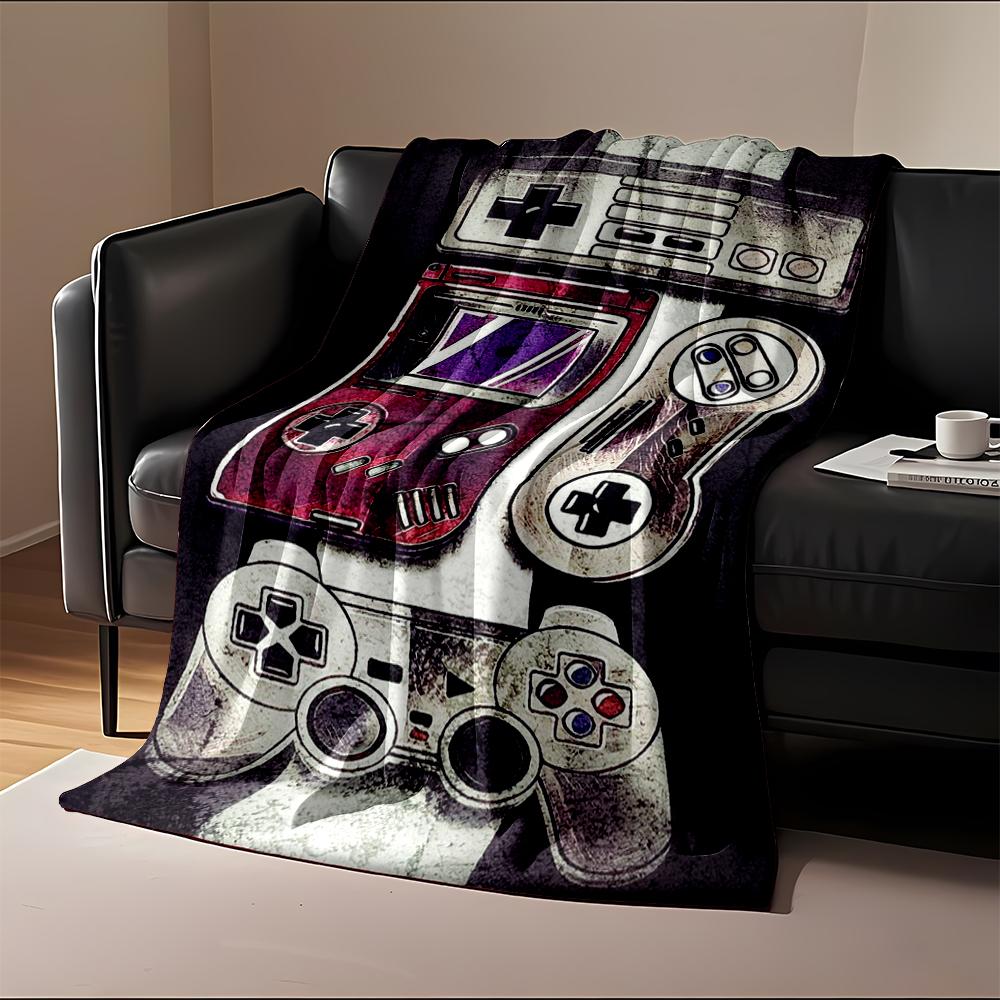Retro Gaming Consoles and Controllers Design Flannel Blanket for Bedroom, Living Room, Sofa, and Nap Sofas