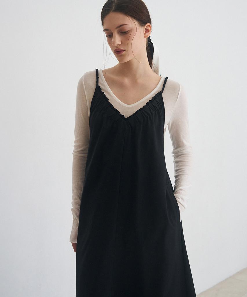 Deuloupisumeon Shirred String Layered Dress [Black]