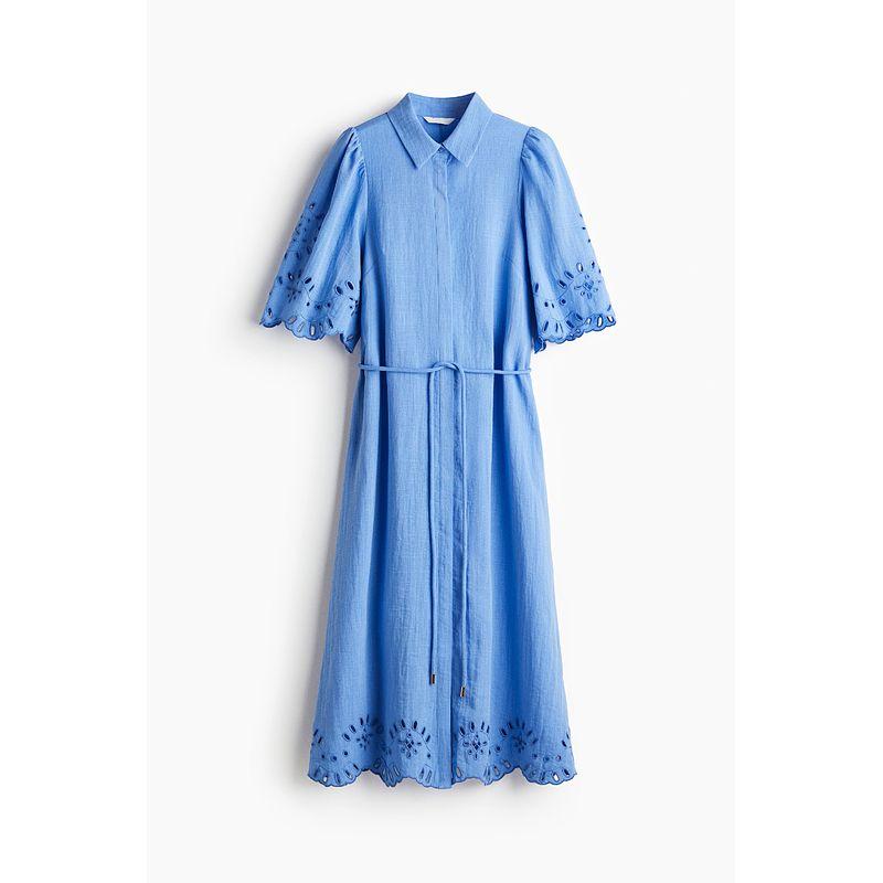 

HM Women s Shoulder Dress 2025 Summer New Arrival Loose Cut Out Embroider Shirt Style Dress 1292807