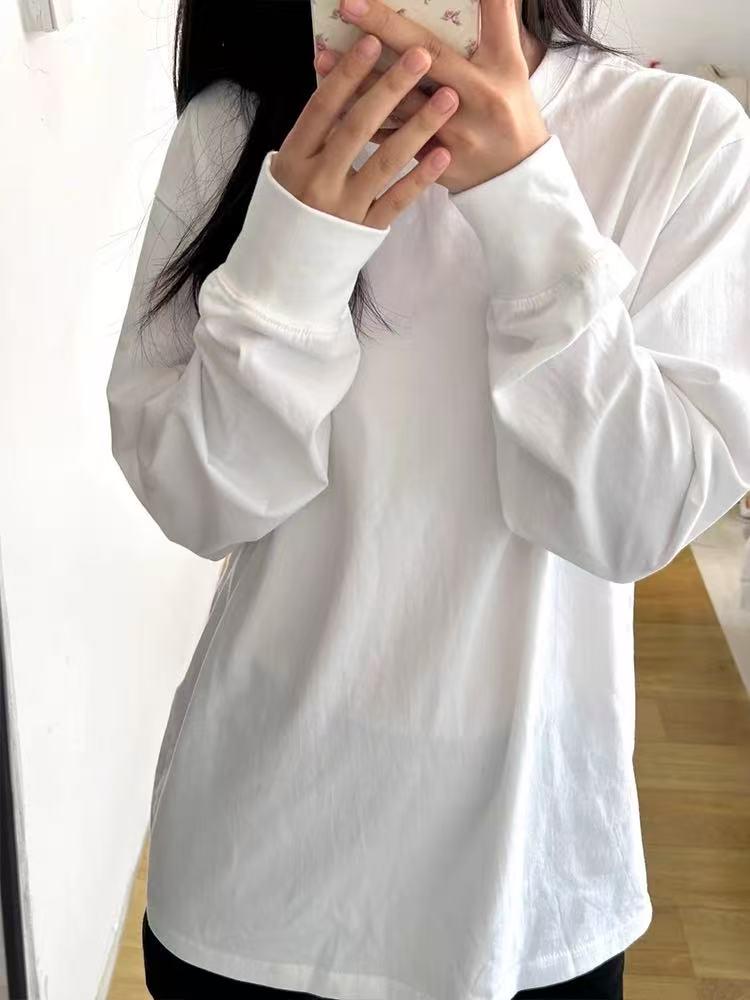 2025 Korean Style Loose Long Sleeve Women's White T-shirt: Versatile Autumn/Winter Base Layer
