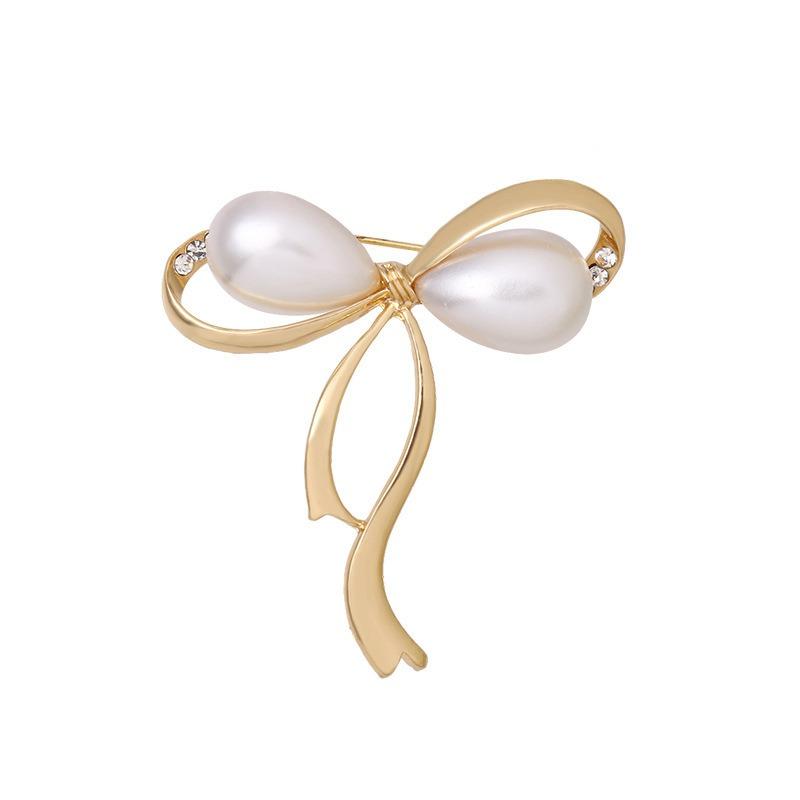 New temperament pearl bow brooch alloy diamond-encrusted brooch anti-light multi-functional large pin
