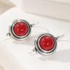 Vintage Silvery Plated Exquisite Women's Red Stone  Dangle Earrings Jewelry Accessories Daily Wear Perfect Birthday Gifts