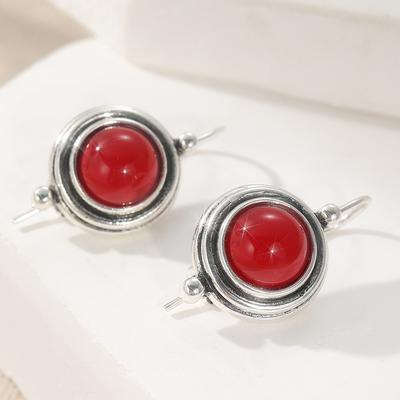 Vintage Silvery Plated Exquisite Women's Red Stone  Dangle Earrings Jewelry Accessories Daily Wear Perfect Birthday Gifts