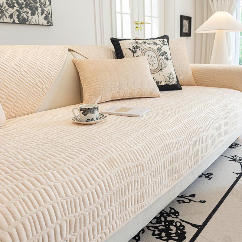 Stoff Sofakissen Hochwertig Verdickt Rutschfest Sitzkissen Creme Stil Kurzplüsch Sofabezug Überwurf