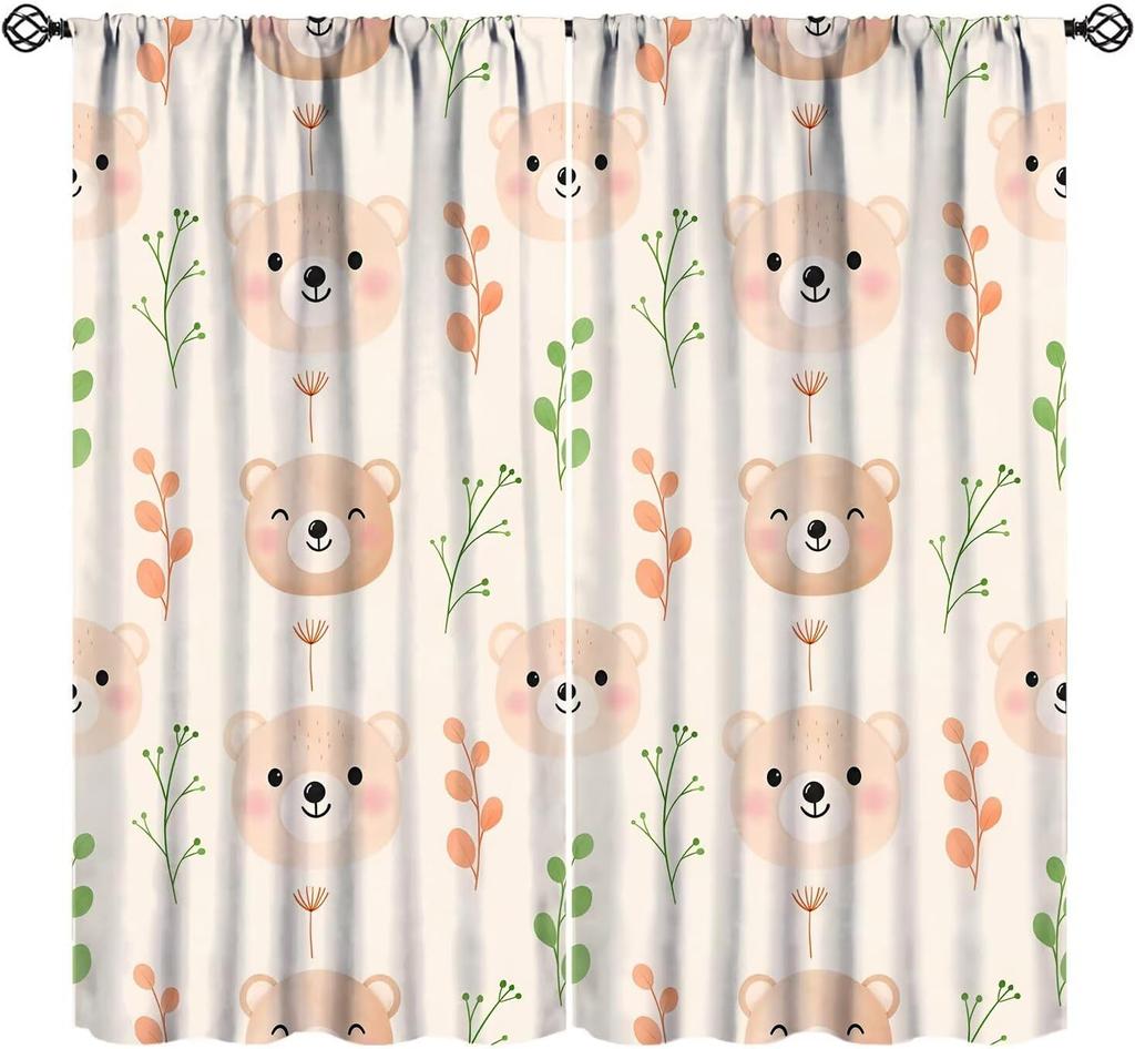 Kids Safari Animals Curtains Tropical Jungle Adventure African Lion Elephant Monkey Print Window Drapes Baby Curtain Polyester