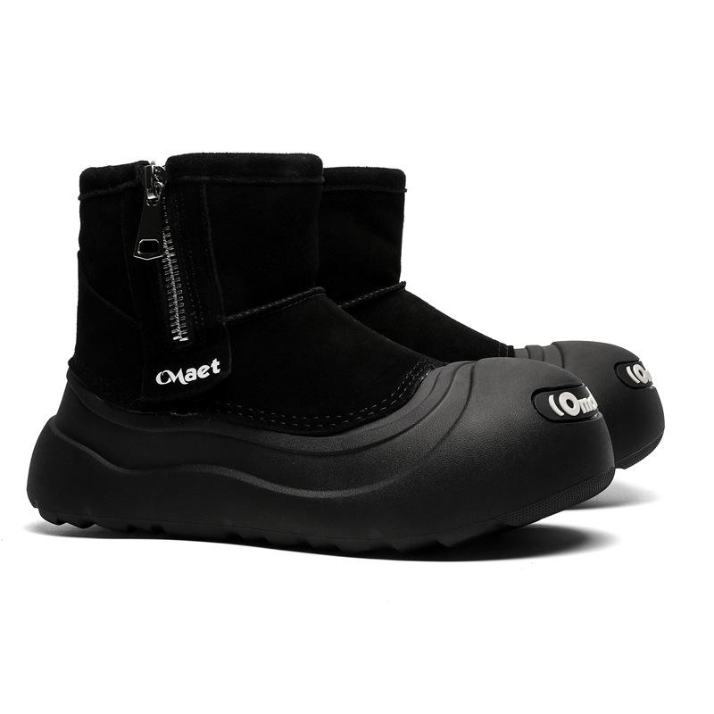 3656 Leather Snow Boots Women's Winter New Fashion Versatile Thickened Big Head Warm Short Boots Cotton Shoes