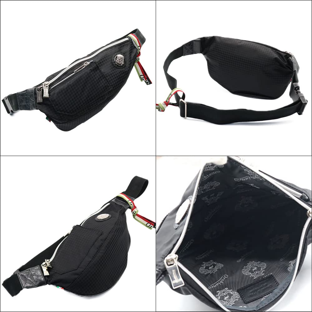 OROBIANCO DIDAL Limonta Nylon and Houndstooth Leather Shoulder Bag for Made In Mini Brand Name GOCCIA-C (NERO/Black) Men, Italy, Crossbody, Nylon,