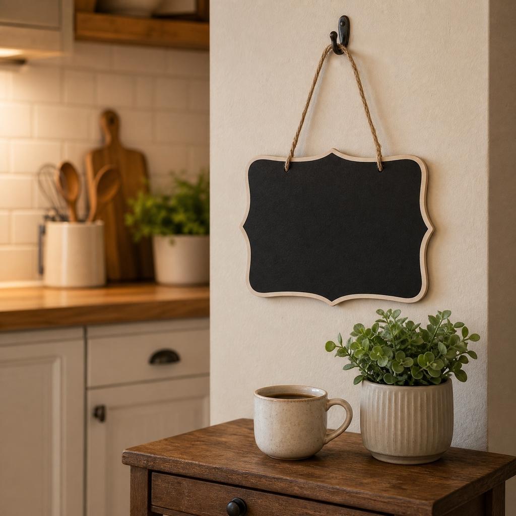 Double Sided Wooden Hanging Chalkboard, Portable Blackboard for Kitchen Menu, Home Decor Sign