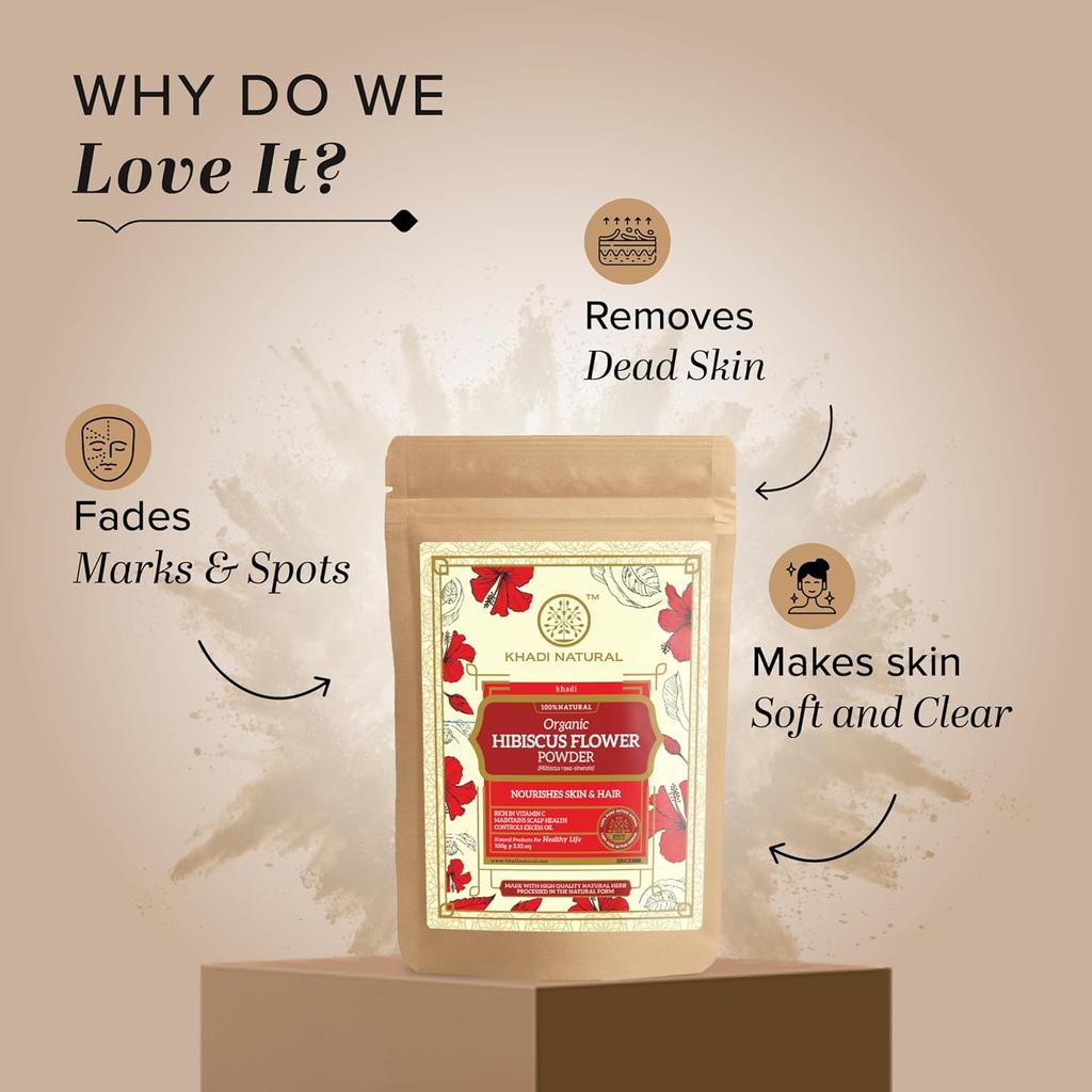 KHADI NATURAL Hibiscus Flower Organic Powder 100 Gm Hair Conditioner Hair Growth Shine Booster