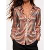 Women Satin Blouse Long Sleeve Button Down Shirt Silky Abstract Print Lapel Office Work Party Casual Loose Fashion Top Street