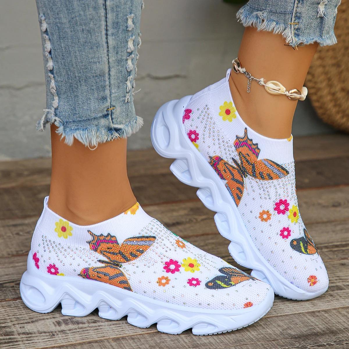 

Fashion Multi Color Floral Print Chunky Heel Sneakers Women Fashion Rhineshion Mesh Sport Shoes Thick Platform Soft Comfort Woman Shoes 36